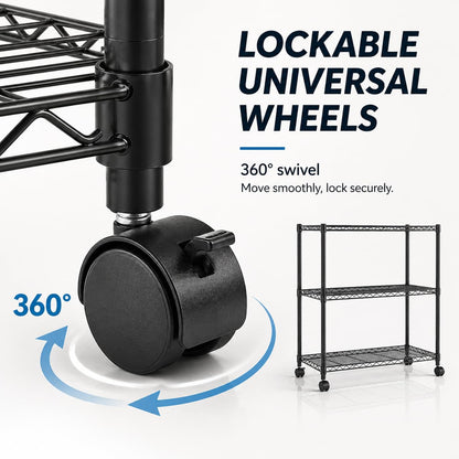 Simple Deluxe 3-Tier Heavy Duty Adjustable Storage Shelf with Wheels, 23.23”W x 13.39”D x 30.31”H