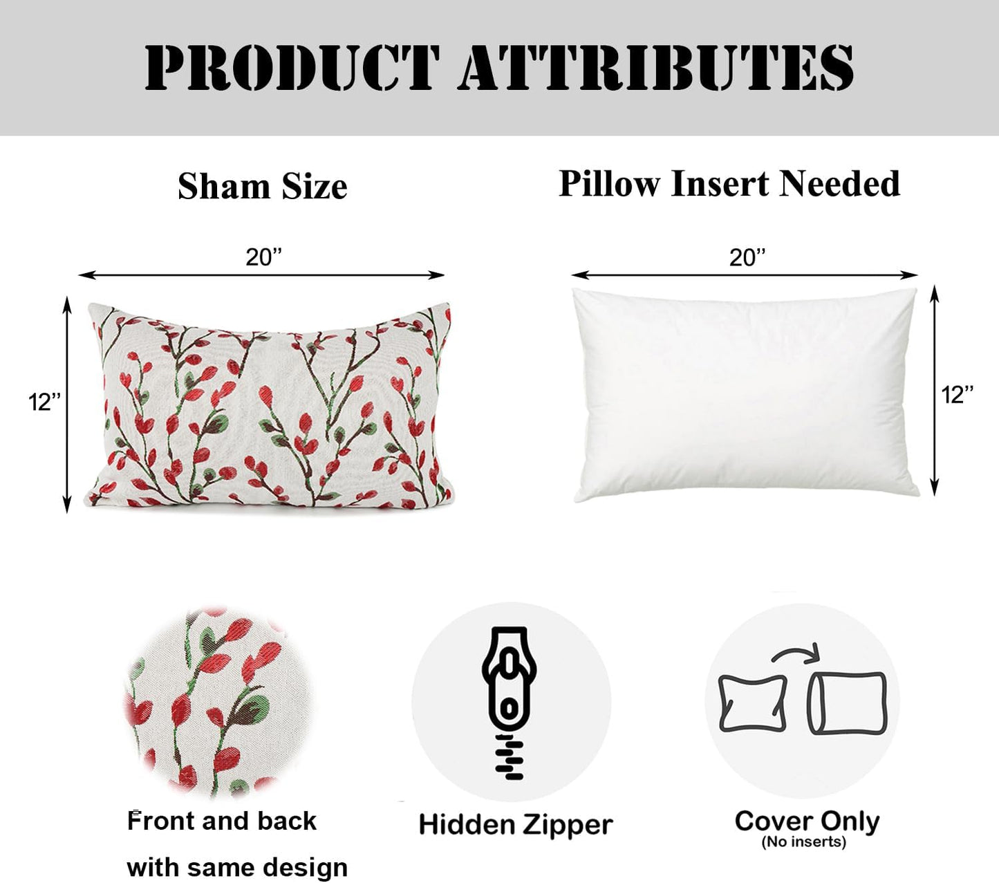 YOUR SMILE Classical Embroidery Jacquard Christmas Red Square Decorative Throw Pillow Case Cushion Cover,12x20 inch