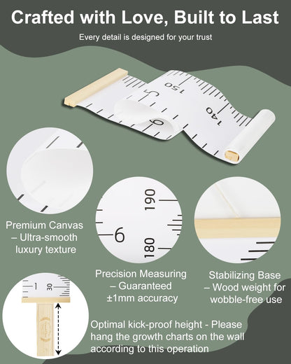 6.5FT Growth Chart for Kids with Wooden Keepsake Box - Children Height Measurement Kit Includes Marker Pen & Wall Hook, Height Tracker Ruler Baby Essentials, Nursery Room Decor Gift for Baby to Teen