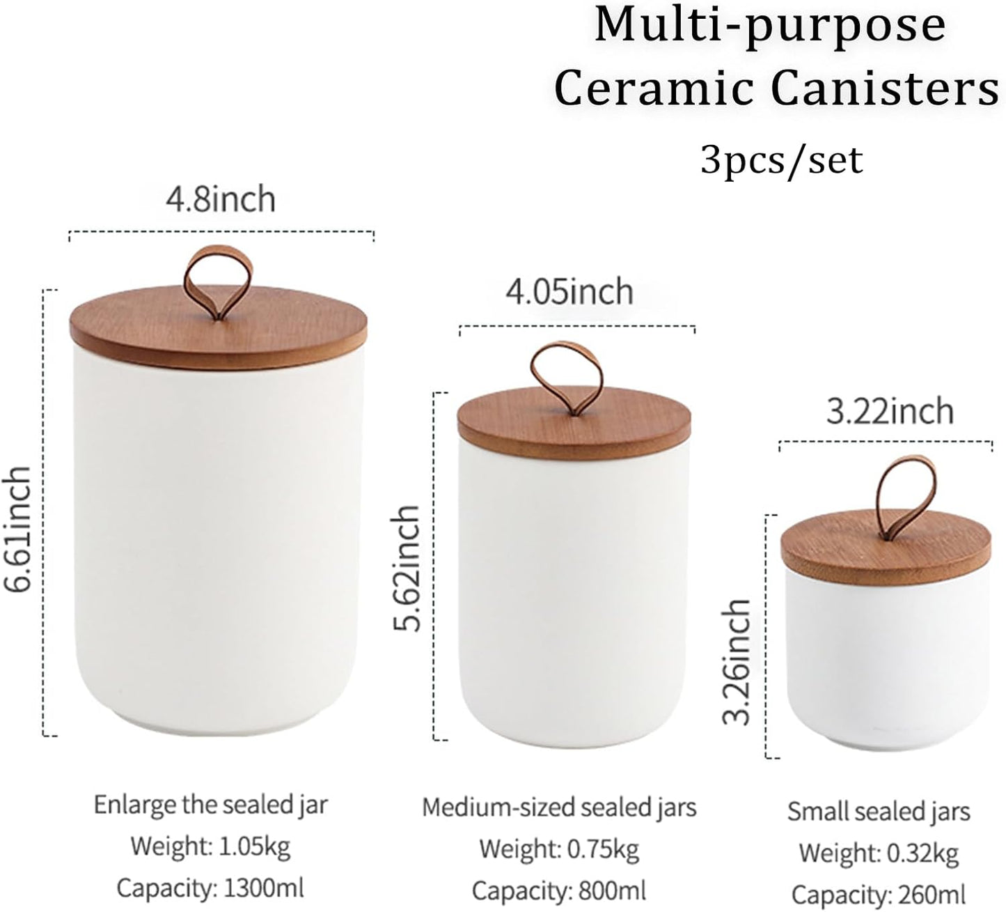 YYW Kitchen Canister Set for Countertop Set of 3, 9/28/45 oz Ceramic Food Storage Containers with Airtight Wood Lids, Food Saver Jars for Coffee, Tea, Candy, Flour(Three-piece suit in black)