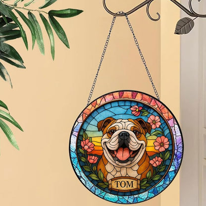 Custom Stained Glass with Pet Portrait & Name, Personalized Window Hanging, Pet Loss Memorial Gift, Dog Lover Keepsake, Unique Home Decoration for Dog Mom & Dad