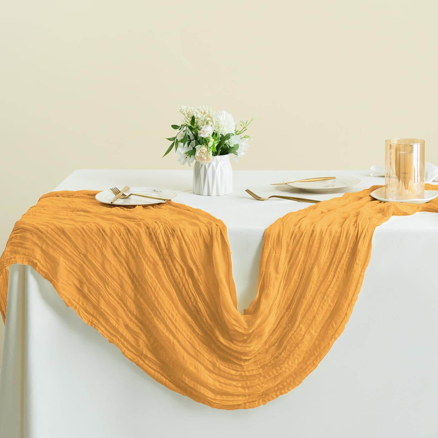 Sioloc Yellow Cheesecloth Table Runner Fall Autumn Decor for Home 10ft Table Cloth for Wedding Birthday Party Halloween Thanksgiving Decorations
