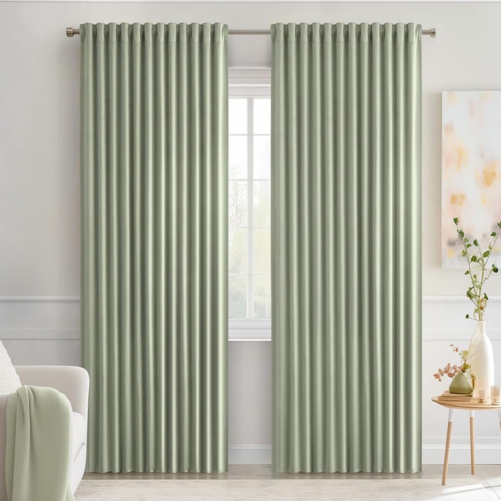 MIULEE Sage Green Back Tab Blackout Curtains 84 Inch Length 2 Panels Set for Living Room Bedroom Privacy, Rod Pocket/Pinch Pleated Thermal Insulated Room Darkening Light Blocking Drapes, W72xL84