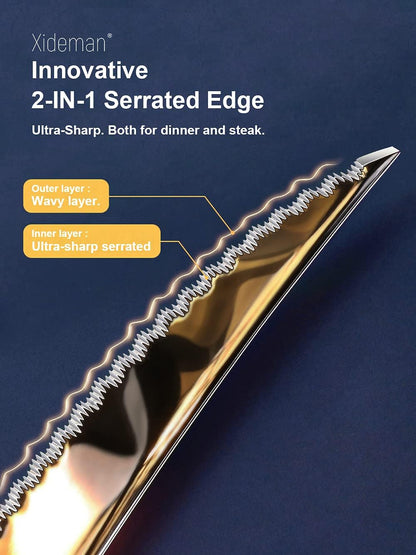 16-Piece Modern Hammered Cutlery Set with Ultra Sharp 2-in-1 Serrated Knife, 18/10 Stainless Steel Silverware Flatware Set Service for 4, Tableware Utensil, Forks Spoons Knives Set