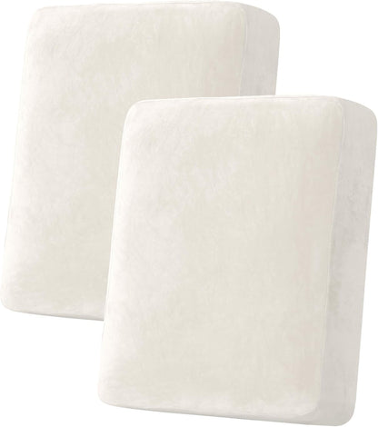 H.VERSAILTEX Velvet Stretch Couch Cushion Cover Plush Cushion Slipcover for Chair Loveseat Sofa Cushion Furniture Protector Seat Cushion Sofa Cover (2 Piece Medium Sofa Cushion Covers, Porcelain)