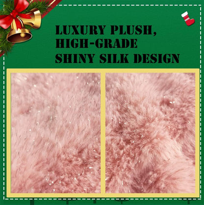 AOGU 48 Inch Faux Fur Christmas Tree Skirt Pink Shiny Plush Skirt for Merry Christmas Party Christmas Tree Decoration