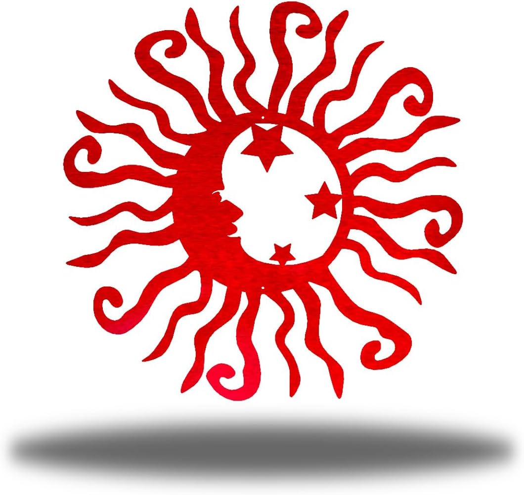 Riverside Designs Wacky Solar Moon Metal Wall Art Steel Outdoor Decor | Heavy-Duty and Waterproof | Made in USA (Red, 36L x 36W)