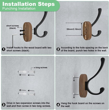 Wall Hooks for Hanging Coats - 4 Pack Coat Hooks Wall Mounted, Wood Coat Hooks for Wall, Bussdis Single Metal Hooks for Hanging Hats, Keys, Towel, Robe, Purse, Jackets, Decorative Livingroom, Bathroom