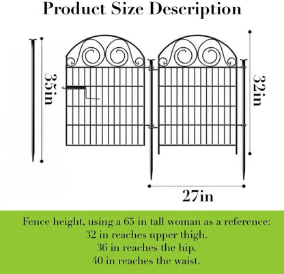 Tall Garden Fence Animal Barrier with Gate, 32 in(H) 16 Panels Garden Fences and Borders for Dogs, Dog Fence Outdoor for Yard, Total Length 35 Ft Metal Temporary Fencing│Patented