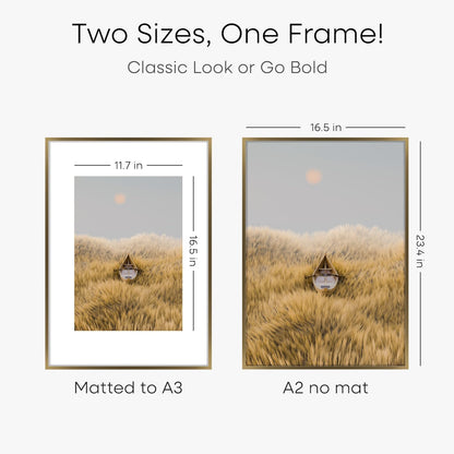 Homeforia A2 Picture Frame Bronze, High End Metal 16.5 x 23.4 inch Poster Frames with Mat 11.7 by 16.5 Photo, A2 Size Brass Frames Matted to A3 Print, 16.5x23.4 Hanging Frame, Tempered Glass, Set of 1