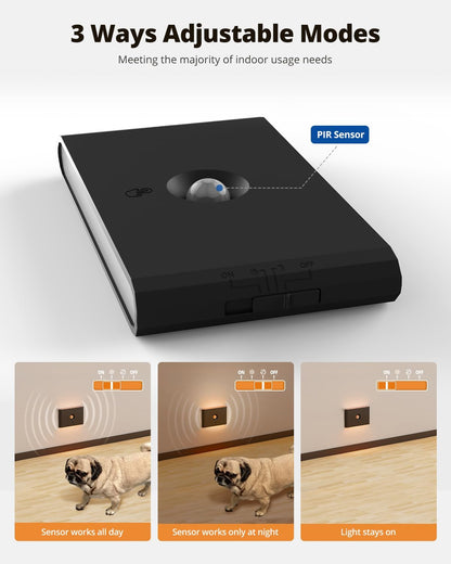 wowatt 6 Packs Rechargeable Motion Sensor Stair Light Black (Magnetic Mounting Design)(Sensor Modes Available)(Lighting Dimmable) Battery Night Lights for Stairway, Hallway, Bathroom