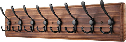 Coat Rack Wall Mount, Wooden Heavy Duty Coat Rack for Wall,8 Triple Coat Hanger Hooks for Hanging Coats,Jacket,Hat,Clothes (Brown, 8 Hooks)