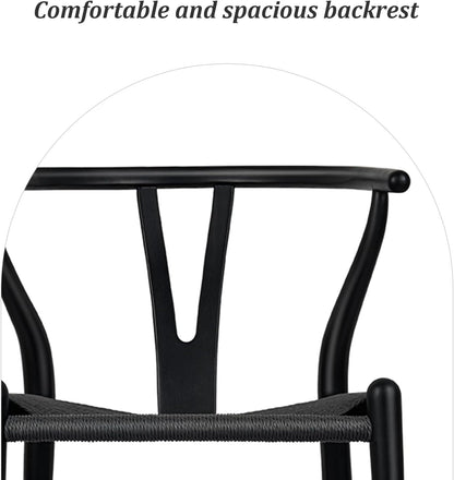 Wishbone Chair Natural Solid Wood Dining Chair/Hans Wegner Y Chair Rattan and Wood Accent Armrest Chairs Set of 4 (Ash Wood + Black 4 Chairs)