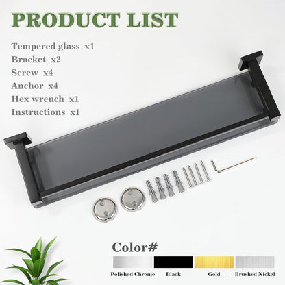 Alise Bathroom Shelf Wall Mounted, Matte Black Large Capacity Glass Shelf for Bathroom, 24 inch