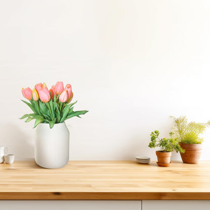 15pcs Artificial Tulips Flowers, Fake Tulips Real Touch, Faux Latex Bouquets, for Party Wedding Home Room Decoration (Pink)