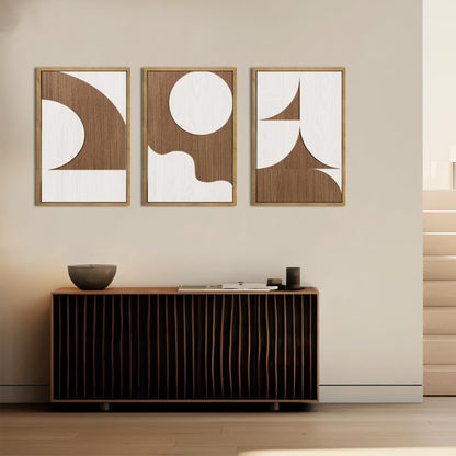 Large Abstract Brown and Beige Wall Art Set Modern Geometric Wood Grain Wall Decor Minimalist Neutral Mid Century Artwork Bohemian Art Decor for Living Room Bedroom Office-16x24Inch x3