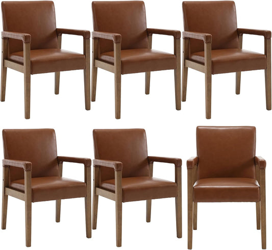Kmax Modern Dining Chairs Set of 6 Faux Leather Kitchen Arm Chairs Upholstered Accent Chairs with