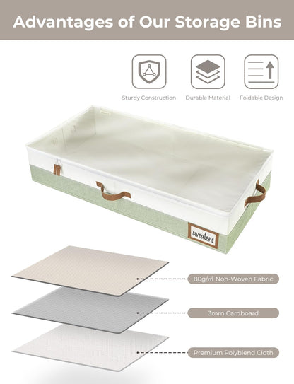 StorageWorks Large Under Bed Storage Containers with Handles and Label Holder, 2 Pack Ultra-thick Fabric Underbed Bins, Closet Organizer for Clothes, Blankets, Sweater