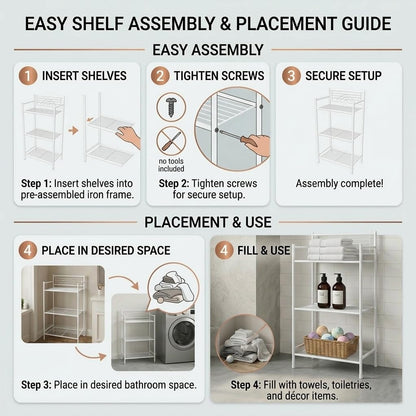 Bath Bliss 3 Tier Freestanding Bathroom Storage Shelf, White Metal Organizer Rack | Rust Resistant
