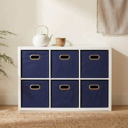 Household Essentials Fabric Storage Bins 6 Piece Set, Strong Poly-Woven Fabric, Sturdy Chipboard