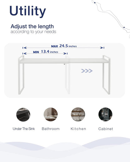 Nxconsu Expandable Cabinet Shelf Organizer Riser for Kitchen Pantry Cupboard Under Sink Countertop Home Storage Organization Rack Space Saver Freestanding Heavy Duty Nonslip Stackable White X Large