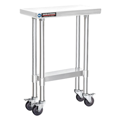 DuraSteel 24x12 NSF Stainless Steel Cart - Heavy Duty Rolling Food Prep Table with Undershelf - Metal Utility Cart for Commercial Restaurant Kitchen, Laundry, Side Mixer Stand