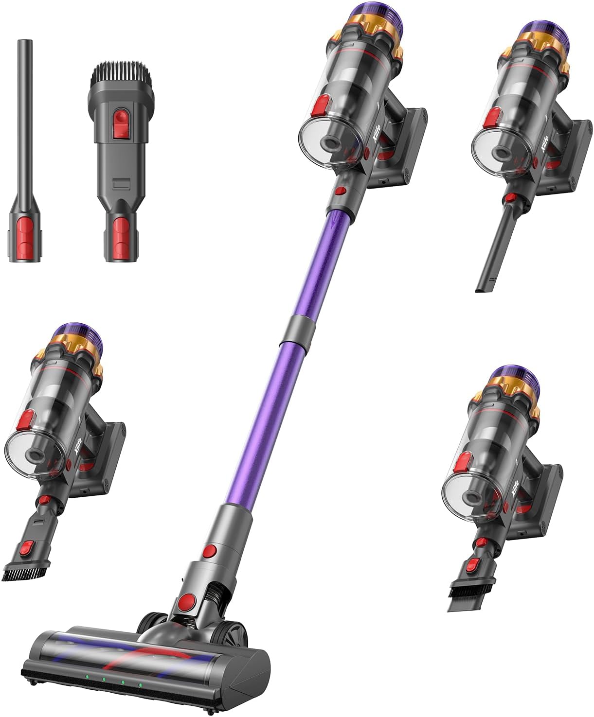 Xlife 550W Cordless Vacuum Cleaner 48KPa Powerful Suction, Long Runtime, Green Light Dust Detection, Adjustable Stick, Tangle-Free Brush for Pet Hair/Carpet/Hardwood Floors-P12