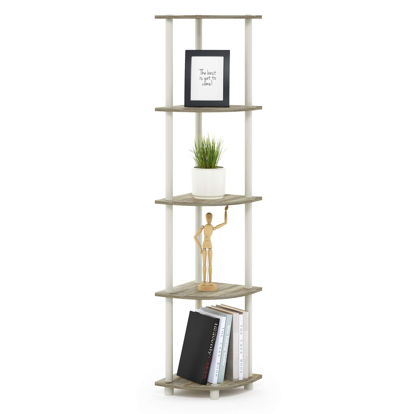 Furinno TURN-N-TUBE Corner Shelf, 5-Tier Corner Bookshelf, Open Storage Shelves, for Organization