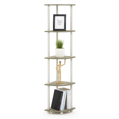 Furinno TURN-N-TUBE Corner Shelf, 5-Tier Corner Bookshelf, Open Storage Shelves, for Organization