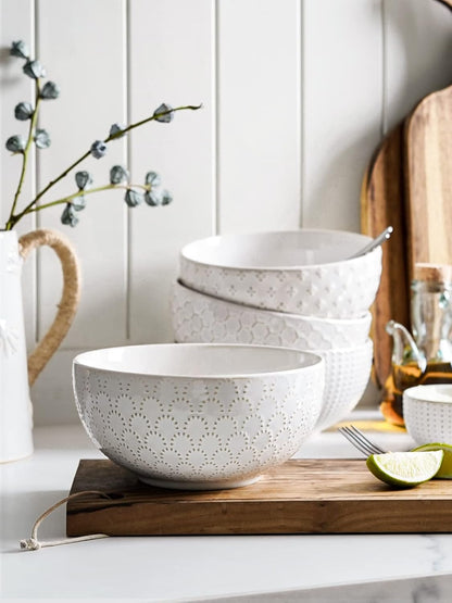 LE TAUCI Large Soup Bowl 42 OZ, Ceramic Kitchen Bowl Set for Soup, Pho, Chip, Pasta, Fruits, Salad, Noodle and Ramen- 7 Inch, Set of 4, Arctic white