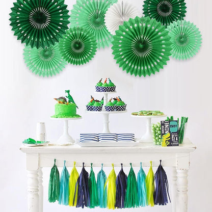 BEISHIDA Green White Party Decoration Hanging Honeycomb Round Paper Fans Kit for Theme Birthday Baby Shower Summer Forest Patrick's Irish Backdrop Party Supplies（11packs）