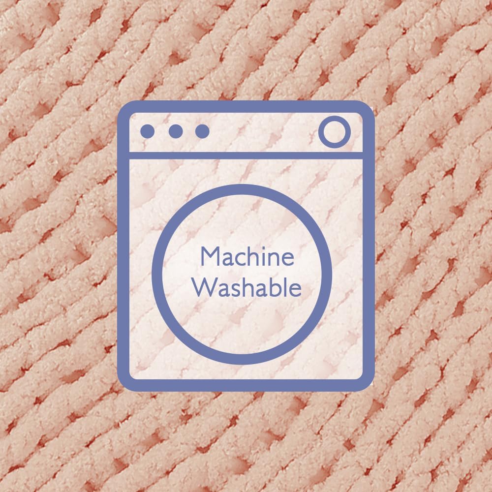 Bigacogo Chunky Knit Throw Blanket for Couch, 51x63 inches, 100% Hand Knitted with Thick Jumbo Chenille Yarn, Cozy Soft Large Rope Knot Cable Crochet Blankets for Sofa Bed Living Room, Peach Fuzz