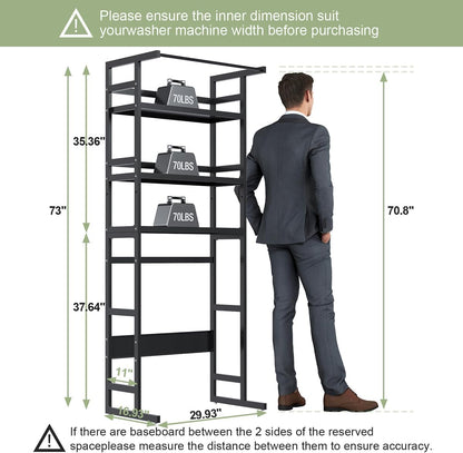 Dryer Storage Shel andf Over The Washer - Adjustable 4-Tier Heavy Duty Laundry Room Organizer, All Carbon Steel Standing Shelf with Hanging Rod, Anti-Tip Design, Super Stable 29.93" L x 11" D x 73" H