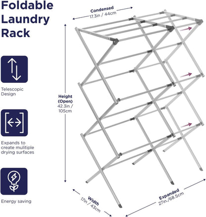 BLACK+DECKER Laundry Organization Expandable/Collapsible Clothes Drying Rack. Essential for Camping/Trailers or Anywhere You Air Dry Laundry. Oversized for Multiple Garments, (Grey)
