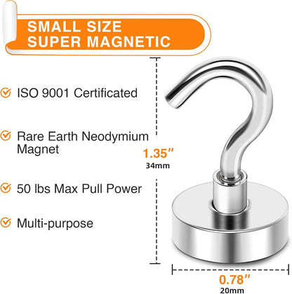 MIKEDE Magnetic Hooks Heavy Duty, 40 Lbs Magnet with Hooks for Cruise Cabins, Strong Magnets Neodymium for Hanging, Magnetic Wall Hooks for Refrigerator, Locker Decoration, Workplace -10Pack