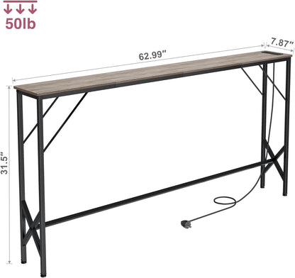 63'' Console Table, Skinny Entryway Table with Fast-Charging Station, Narrow Long Sofa Table, Behind Slim Couch Table for Entrance, Hallway, Living Room Decor ST-GY160-1