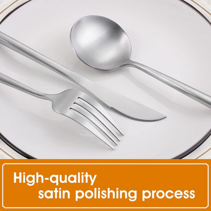 Matte Silverware Set, 20-Piece Stainless Steel Flatware, Tableware Cutlery Service for 4, Satin Finish Utensils, Knife Fork Spoon for Home and Restaurant, Dishwasher Safe