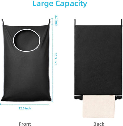 KEEPJOY 2 Pack Door Hanging Laundry Hamper, XL Hanging Bag with Large Opening and 2 Hooks for Whole Family - 36.5X22.5 inch - Black (2pack)