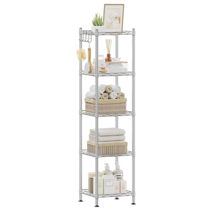 SONGMICS Storage Shelf, Bathroom Shelf for Small Space, 5 Tier, Silver