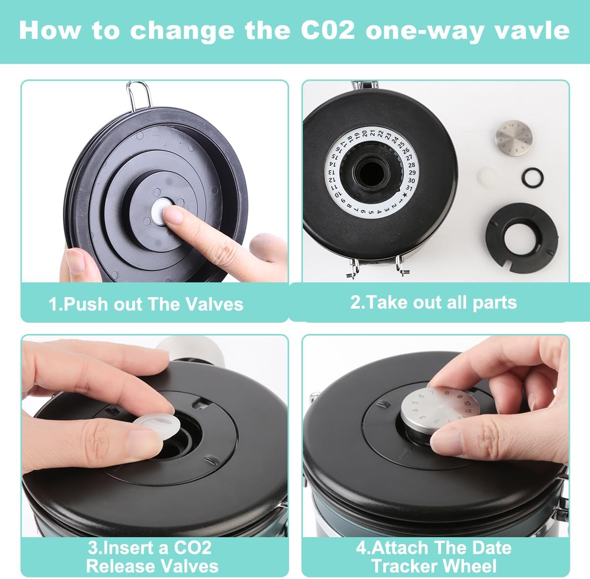 Coffee Canister Airtight Storage Container Stainless Steel Air Tight Coffee Jar with Scoop, Date Tracker CO2 Release Valve for Dry Food, Beans, Ground, Tea, Flour, Cereal and Sugar (1.8L,Green,2Pcs)