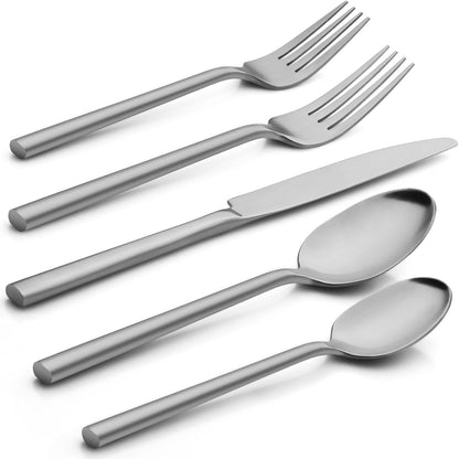 Alata Potter 20-Piece Forged Silverware Set, Service for 4 ??Premium Stainless Steel Flatware Set, Modern Design with Satin Finish, Ideal for Home, Kitchen, Party, Camping