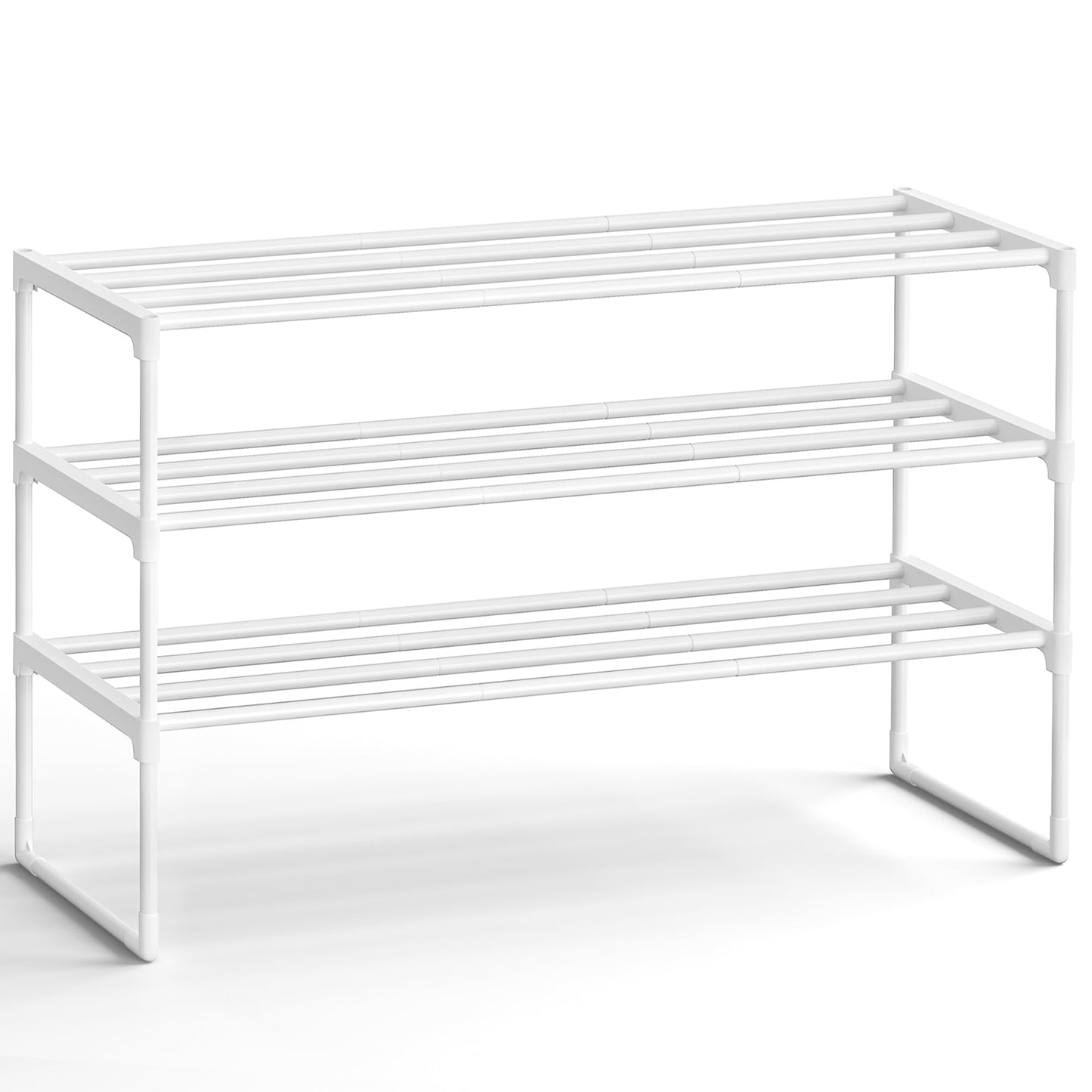 SONGMICS Shoe Rack, 3-Tier Shoe Organizer, Metal Storage Shelf, Upright or Upside Down, for 16-20
