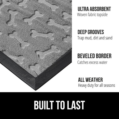 GORILLA GRIP 100% Waterproof All-Season WeatherMax Doormat 35x23, US Designed Natural Rubber, Stain and Fade Resistant, Low Profile Indoor Outdoor Door Mats, Easy Clean Patio Mat, Light Gray Bones