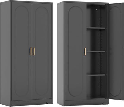Metal Kitchen Storage Cabinets,60”Pantry Cabinet with Doors and 4 Adjustable Shelves,Tall Black Cabinet for Pantry, Laundry Room,Living Room,Dinning Room