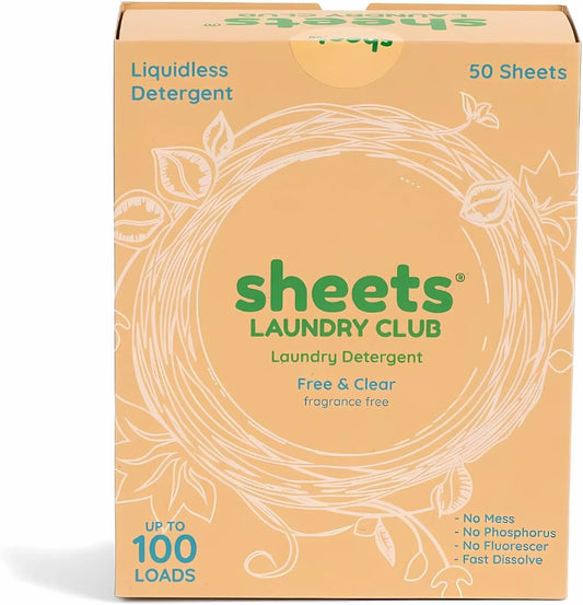 Sheets Laundry Club Laundry Detergent Sheets, 100 Loads - Fragrance Free Scent, Eco-Friendly