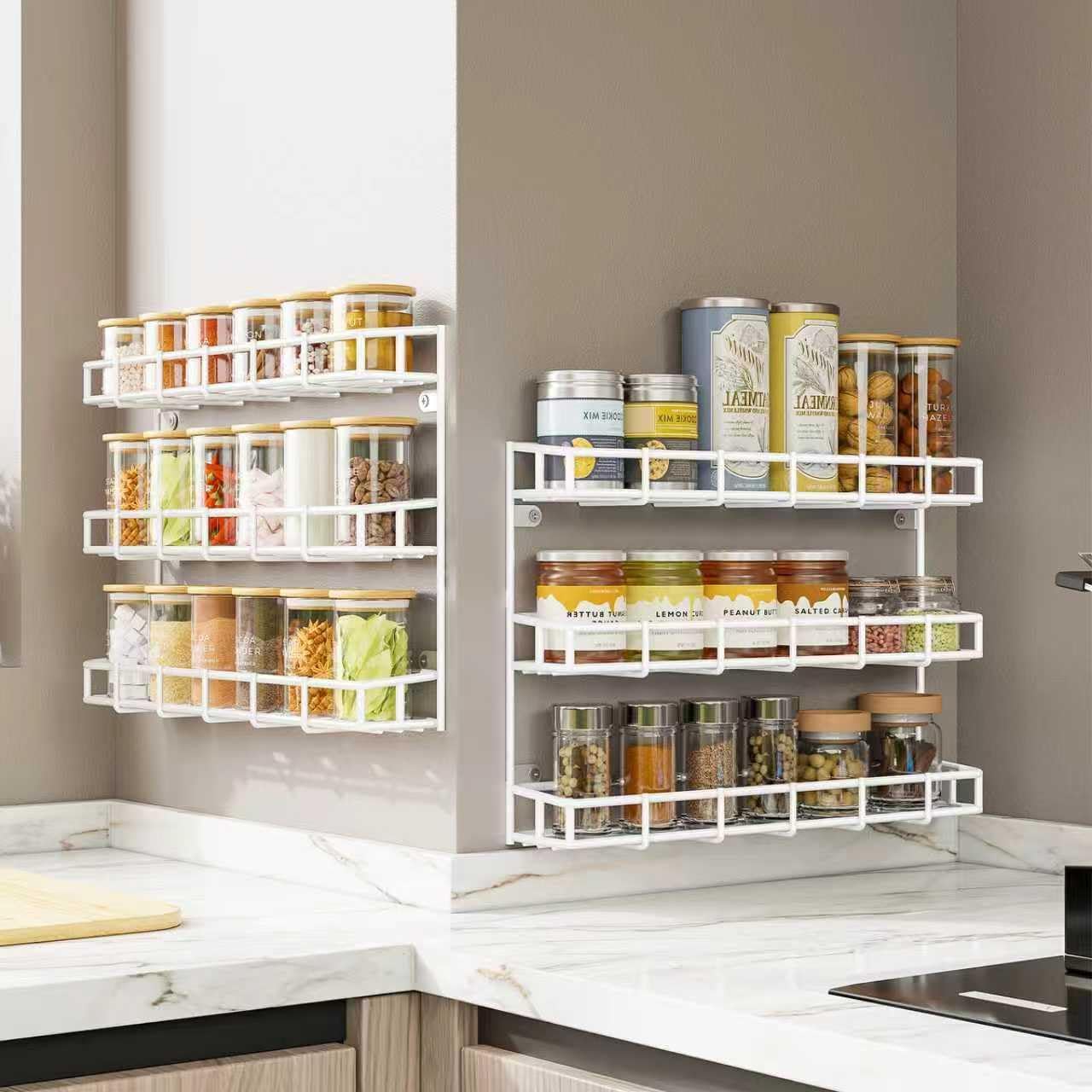 SUFAUY 2 Pack Spice Rack Organizer Wall Mount, 3 Tier Pantry Door Narrow Spice Rack Hanging Metal Shelf for Cupboard, Bathroom Shower Cosmetic, White