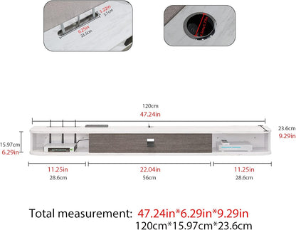 Pmnianhua Modern Floating TV Stand, 47'' Wall-Mounted Media Console with Storage for Bedroom, Living Room (Grey-White)