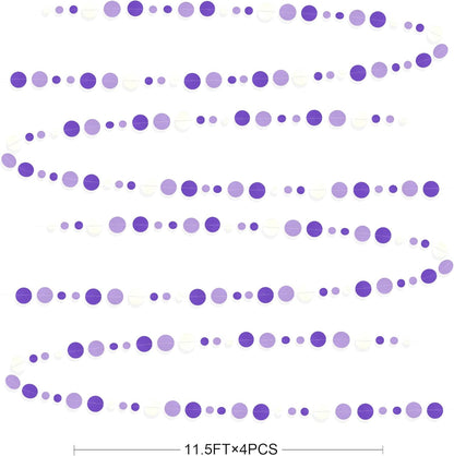 46 Ft Purple and White Circle Dots Garland Lavender Hanging Paper Polka Dot Streamer for Birthday Anniversary Engagement Wedding Baby Bridal Shower Valentine Day Lilac Theme Party Decorations Supplies