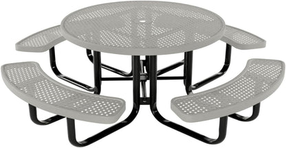 Coated Outdoor Furniture Heavy-Duty Portable Outdoor Kids Table with Umbrella Hole, Punched Steel Kids Picnic Table, Commercial-Grade, Made in America (46 In, Round, Childrens, Gray)
