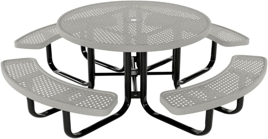 Heavy-Duty Portable Outdoor Kids Table with Umbrella Hole, Punched Steel Kids Picnic Table, Commercial-Grade, Made in America (46 in, Round, Childrens, Textured Grey)